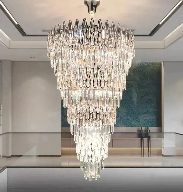 Oversized Multi - layers Luxury Creative Art Crystal Chandelier for Foyer/Staircase/Hallway - 4 Layers:D31.5"*H51.2"casivra