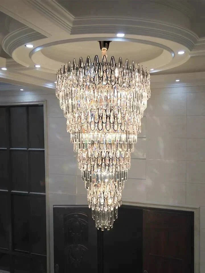 Oversized Multi - layers Luxury Creative Art Crystal Chandelier for Foyer/Staircase/Hallway - 4 Layers:D31.5"*H51.2"casivra