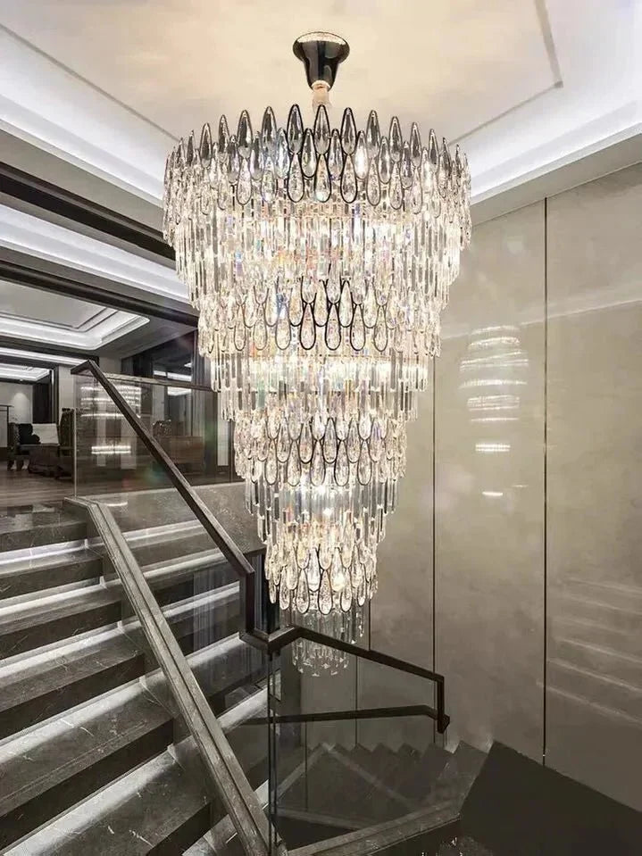 Oversized Multi - layers Luxury Creative Art Crystal Chandelier for Foyer/Staircase/Hallway - 4 Layers:D31.5"*H51.2"casivra