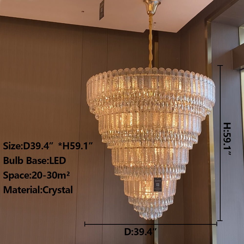 Oversized Multi - layers Luxury Gold Crystal Chandelier For Large Foyer/Hallway/Entryway - D39.4"*H59.1"/86kgWarm Lightcasivra