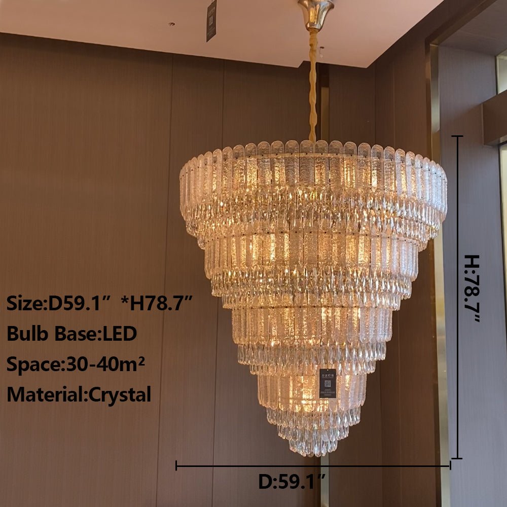 Oversized Multi - layers Luxury Gold Crystal Chandelier For Large Foyer/Hallway/Entryway - D39.4"*H59.1"/86kgWarm Lightcasivra