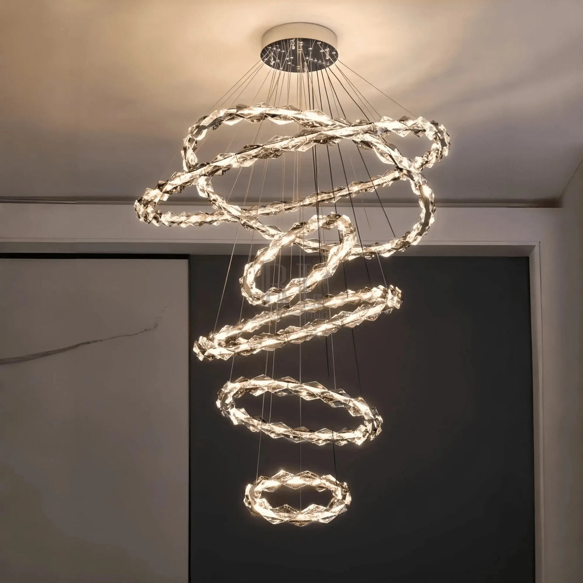 Oversized Multi-Tiered Rings Crystal Chandelier Modern Clear and Grey Crystal Ceiling Light Fixture For Staircase/Foyer/Hallway/Entryway-casivra-casivra