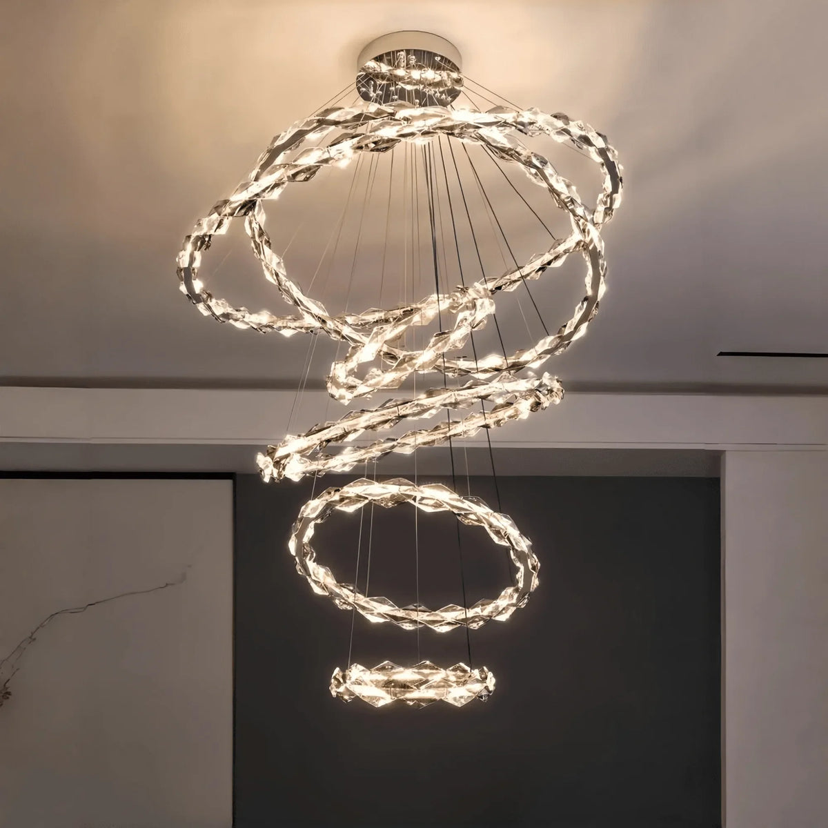 Oversized Multi-Tiered Rings Crystal Chandelier Modern Clear and Grey Crystal Ceiling Light Fixture For Staircase/Foyer/Hallway/Entryway-casivra-casivra