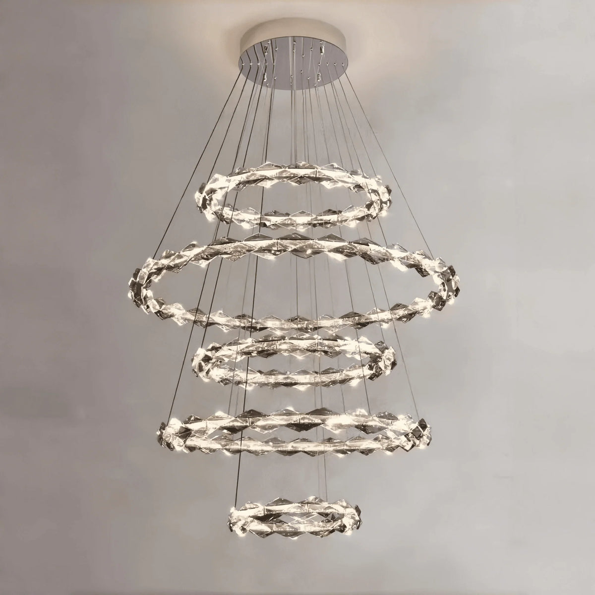 Oversized Multi-Tiered Rings Crystal Chandelier Modern Clear and Grey Crystal Ceiling Light Fixture For Staircase/Foyer/Hallway/Entryway-casivra-casivra