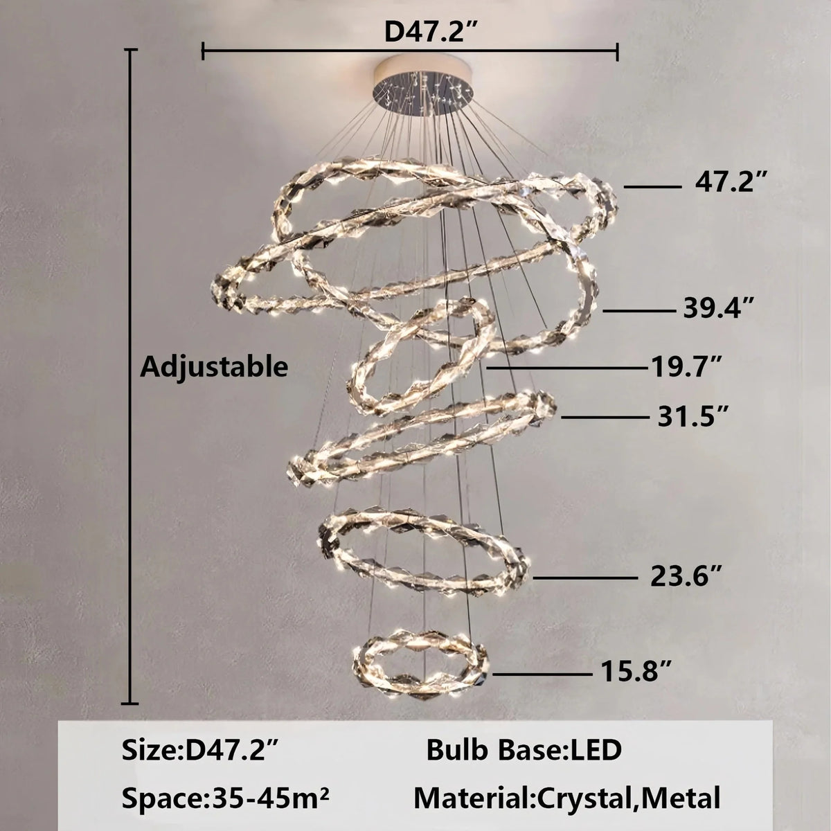 Oversized Multi-Tiered Rings Crystal Chandelier Modern Clear and Grey Crystal Ceiling Light Fixture For Staircase/Foyer/Hallway/Entryway-casivra-casivra