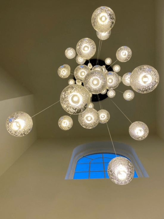 Oversized Nordic Art Round Air Bubbles Pendant Chandelier for Stairs/Spiral Staircase/Hotel Lobby - 7 Lights: D13.8"*H47.2"Warm Lightcasivra