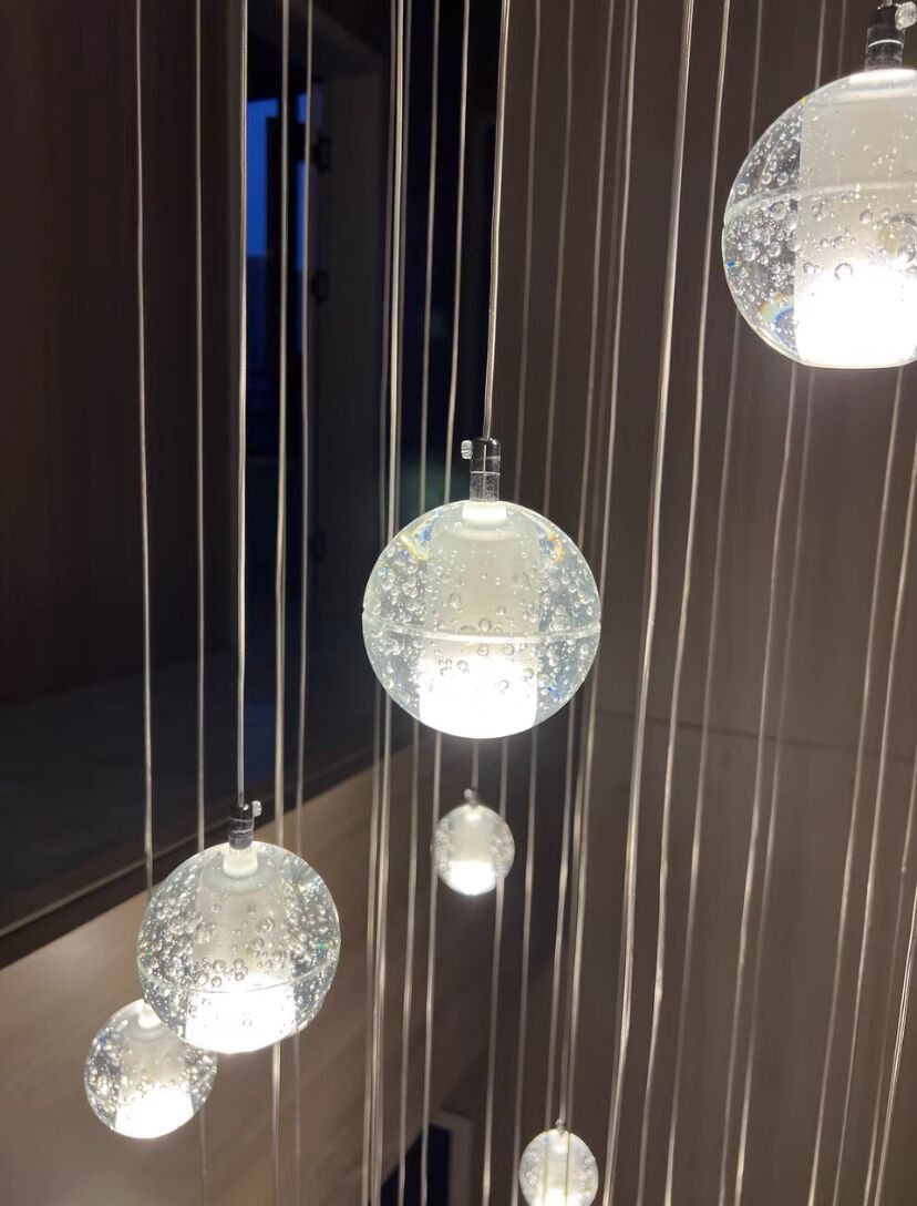 Oversized Nordic Art Round Air Bubbles Pendant Chandelier for Stairs/Spiral Staircase/Hotel Lobby - 7 Lights: D13.8"*H47.2"Warm Lightcasivra