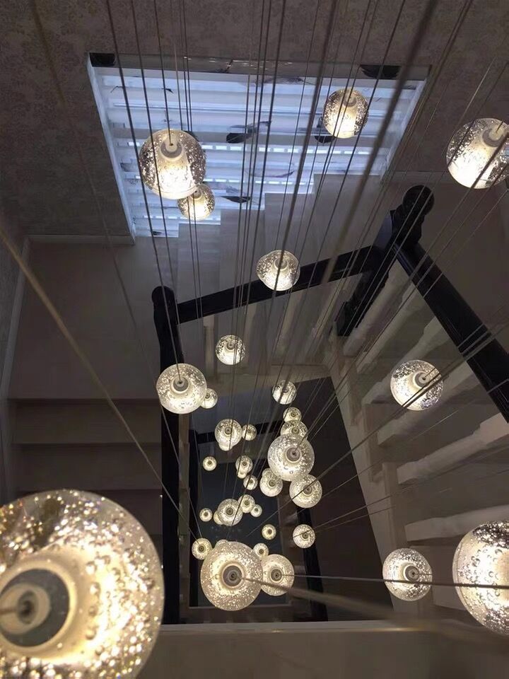 Oversized Nordic Art Round Air Bubbles Pendant Chandelier for Stairs/Spiral Staircase/Hotel Lobby - 7 Lights: D13.8"*H47.2"Warm Lightcasivra