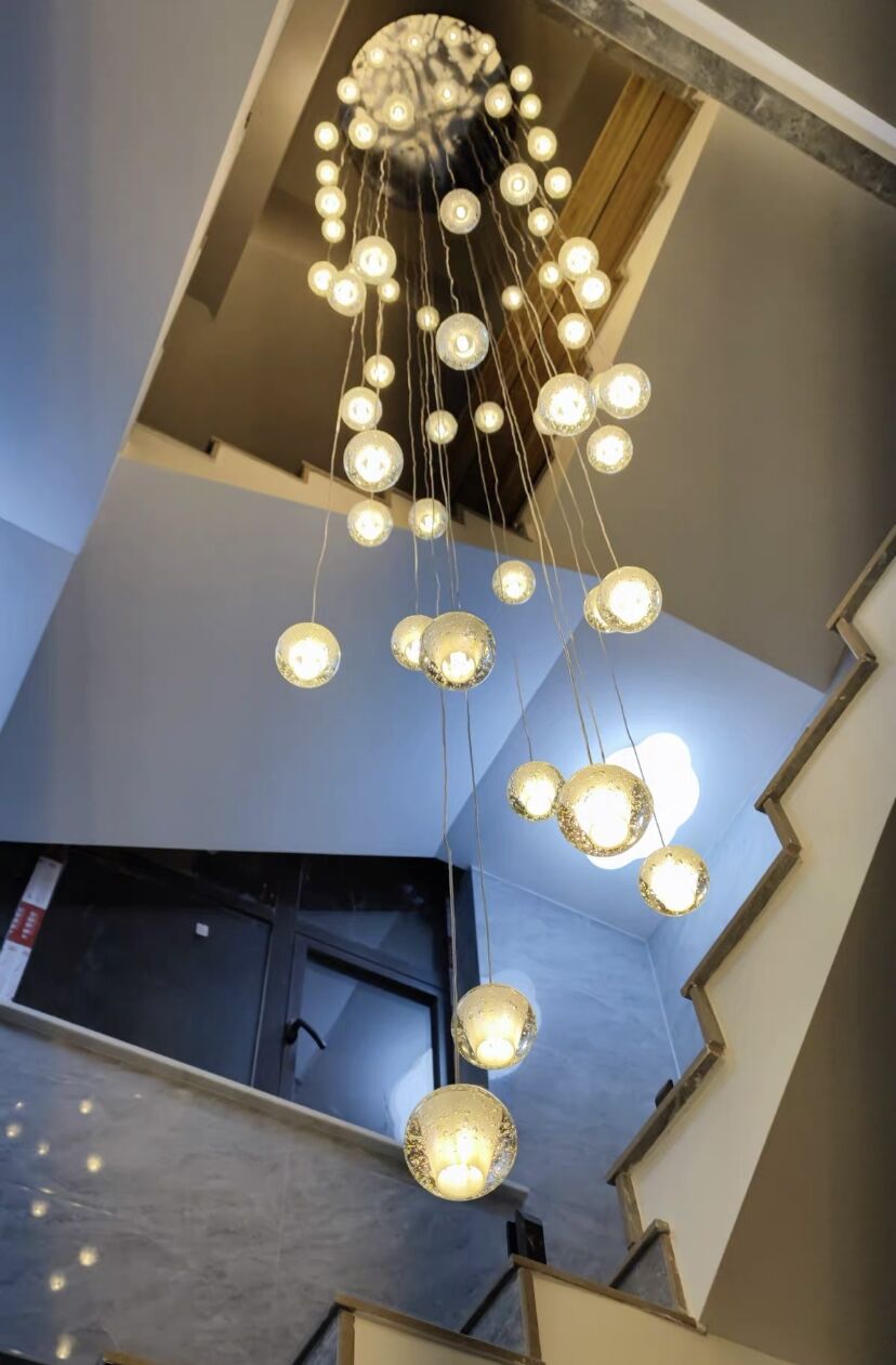 Oversized Nordic Art Round Air Bubbles Pendant Chandelier for Stairs/Spiral Staircase/Hotel Lobby - 7 Lights: D13.8"*H47.2"Warm Lightcasivra