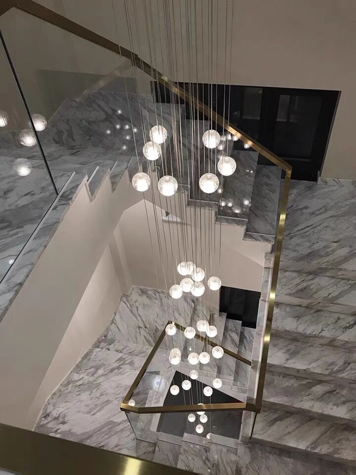 Oversized Nordic Art Round Air Bubbles Pendant Chandelier for Stairs/Spiral Staircase/Hotel Lobby - 7 Lights: D13.8"*H47.2"Warm Lightcasivra