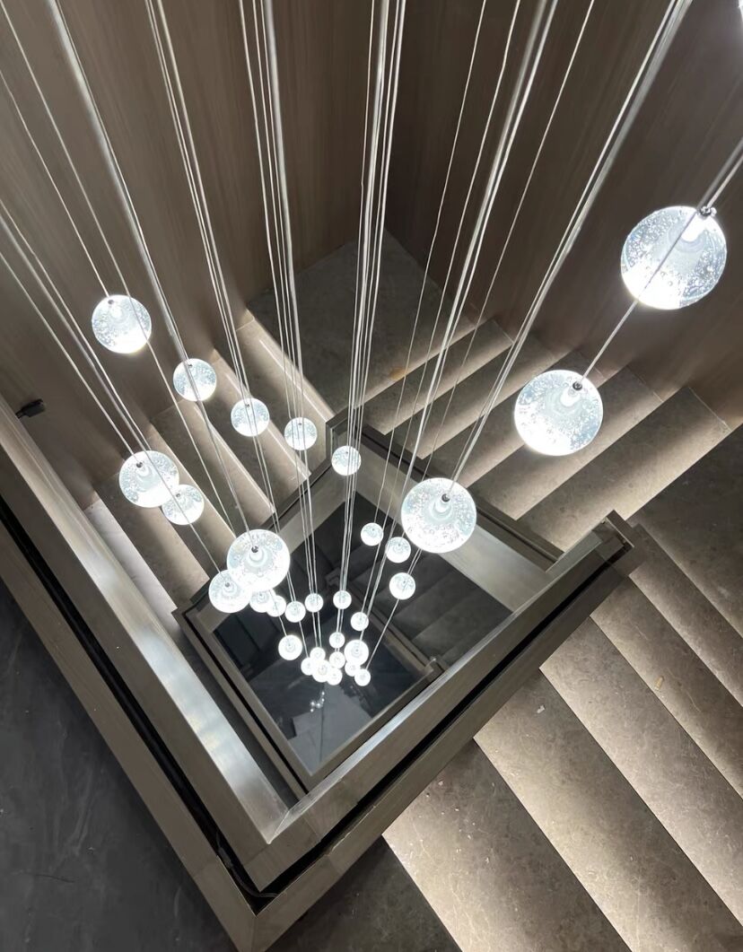 Oversized Nordic Art Round Air Bubbles Pendant Chandelier for Stairs/Spiral Staircase/Hotel Lobby - 7 Lights: D13.8"*H47.2"Warm Lightcasivra