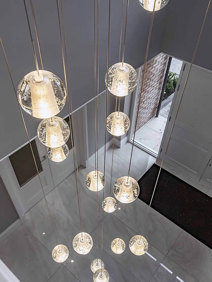 Oversized Nordic Art Round Air Bubbles Pendant Chandelier for Stairs/Spiral Staircase/Hotel Lobby - 7 Lights: D13.8"*H47.2"Warm Lightcasivra