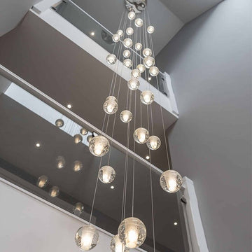 Oversized Nordic Art Round Air Bubbles Pendant Chandelier for Stairs/Spiral Staircase/Hotel Lobby - 7 Lights: D13.8"*H47.2"Warm Lightcasivra