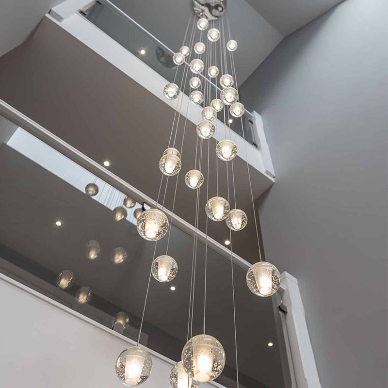 Oversized Nordic Art Round Air Bubbles Pendant Chandelier for Stairs/Spiral Staircase/Hotel Lobby - 7 Lights: D13.8"*H47.2"Warm Lightcasivra