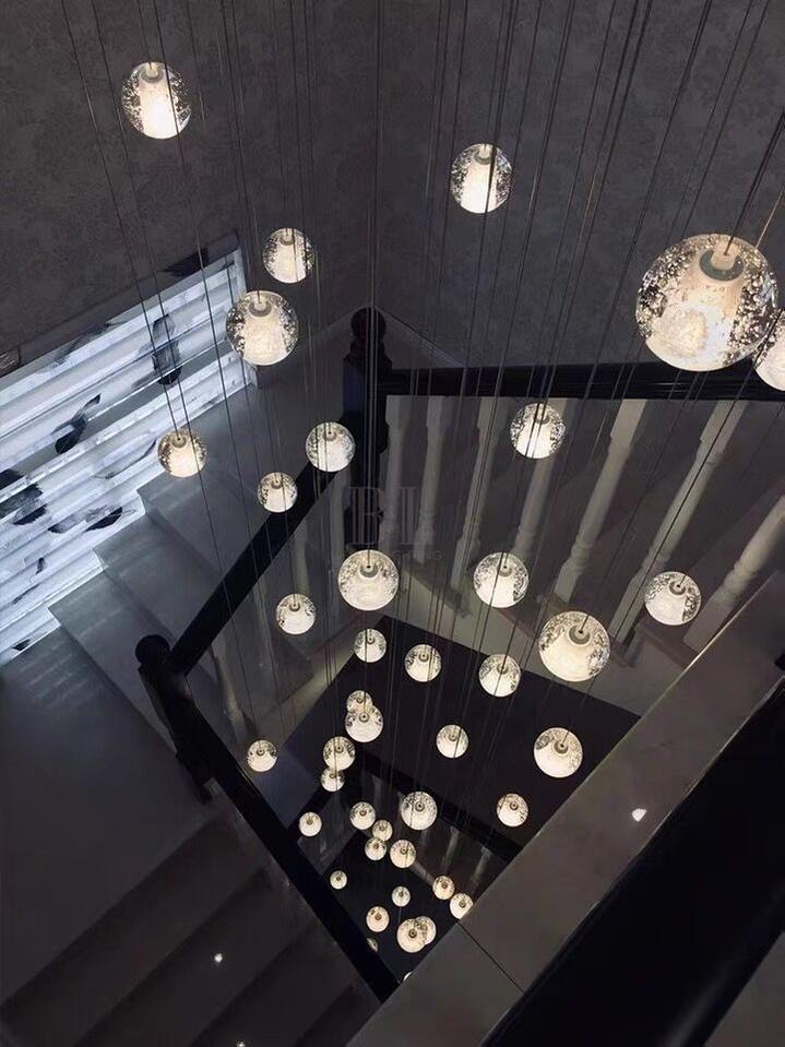Oversized Nordic Art Round Air Bubbles Pendant Chandelier for Stairs/Spiral Staircase/Hotel Lobby - 7 Lights: D13.8"*H47.2"Warm Lightcasivra