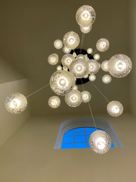 Oversized Nordic Art Round Air Bubbles Pendant Chandelier for Stairs/Spiral Staircase/Hotel Lobby - 7 Lights: D13.8"*H47.2"Warm Lightcasivra