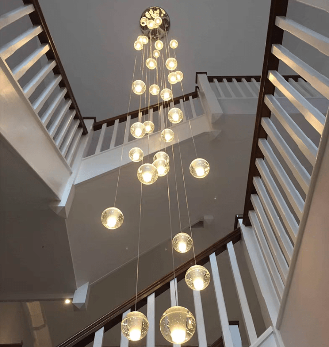 Oversized Nordic Art Round Air Bubbles Pendant Chandelier for Stairs/Spiral Staircase/Hotel Lobby - 7 Lights: D13.8"*H47.2"Warm Lightcasivra