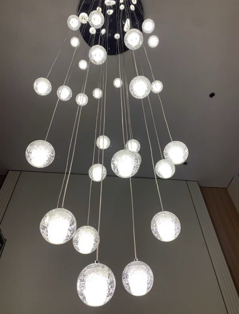 Oversized Nordic Art Round Air Bubbles Pendant Chandelier for Stairs/Spiral Staircase/Hotel Lobby - 7 Lights: D13.8"*H47.2"Warm Lightcasivra