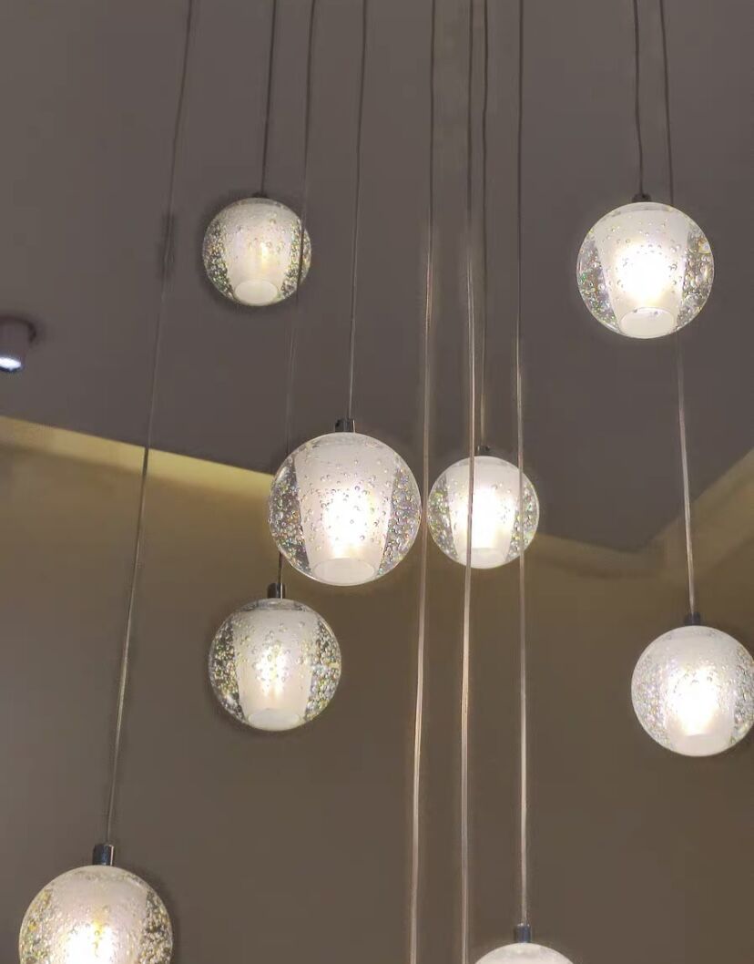 Oversized Nordic Art Round Air Bubbles Pendant Chandelier for Stairs/Spiral Staircase/Hotel Lobby - 7 Lights: D13.8"*H47.2"Warm Lightcasivra