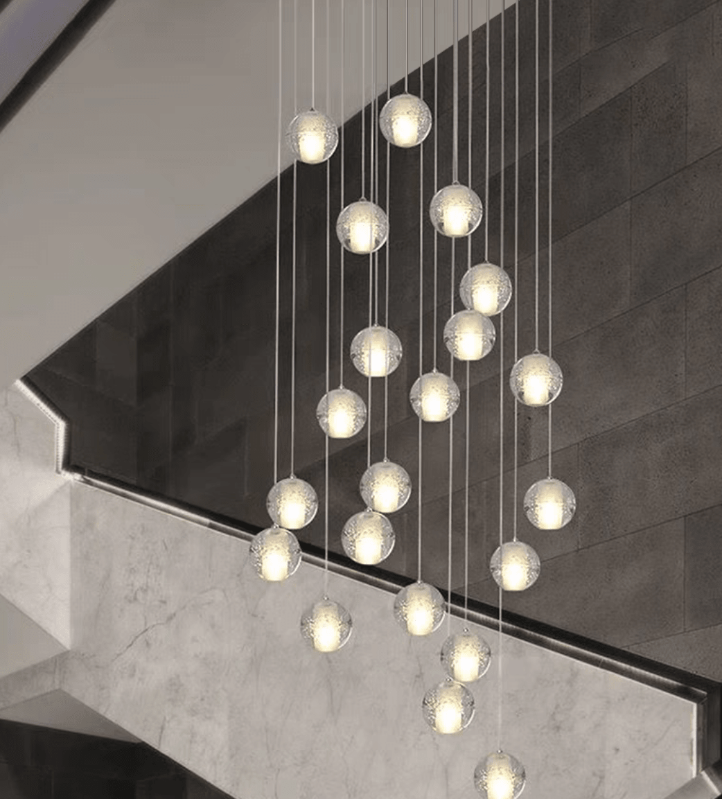 Oversized Nordic Art Round Air Bubbles Pendant Chandelier for Stairs/Spiral Staircase/Hotel Lobby - 7 Lights: D13.8"*H47.2"Warm Lightcasivra