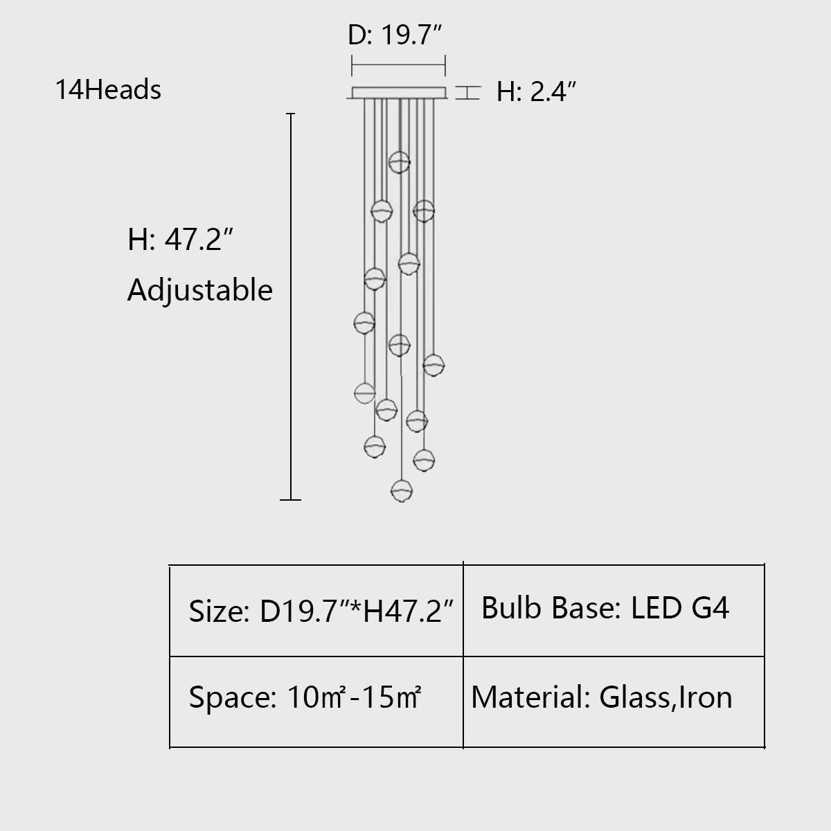 Oversized Nordic Art Round Air Bubbles Pendant Chandelier for Stairs/Spiral Staircase/Hotel Lobby - 7 Lights: D13.8"*H47.2"Warm Lightcasivra