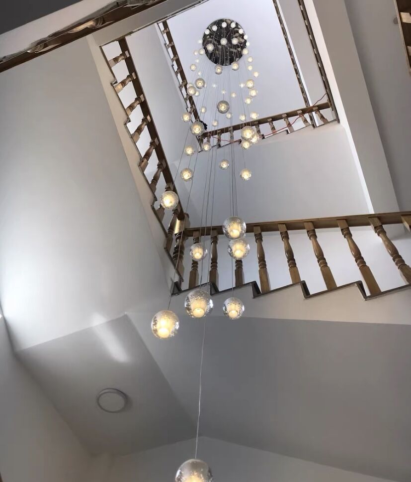 Oversized Nordic Art Round Air Bubbles Pendant Chandelier for Stairs/Spiral Staircase/Hotel Lobby - 7 Lights: D13.8"*H47.2"Warm Lightcasivra