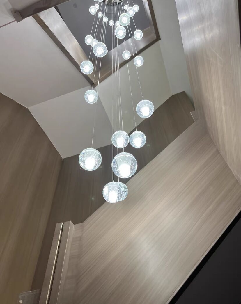 Oversized Nordic Art Round Air Bubbles Pendant Chandelier for Stairs/Spiral Staircase/Hotel Lobby - 7 Lights: D13.8"*H47.2"Warm Lightcasivra
