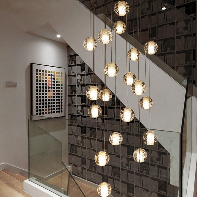 Oversized Nordic Art Round Air Bubbles Pendant Chandelier for Stairs/Spiral Staircase/Hotel Lobby - 7 Lights: D13.8"*H47.2"Warm Lightcasivra