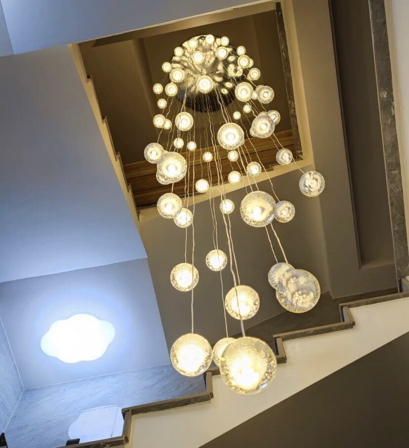 Oversized Nordic Art Round Air Bubbles Pendant Chandelier for Stairs/Spiral Staircase/Hotel Lobby - 7 Lights: D13.8"*H47.2"Warm Lightcasivra