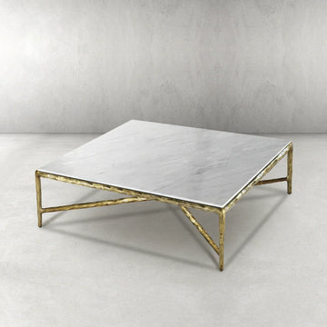 Hand-Forged Metal Marble Square Coffee Table 36" 48" 60"