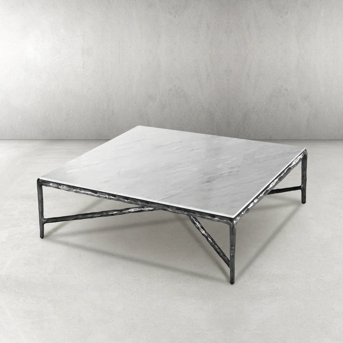 Hand-Forged Metal Marble Square Coffee Table 36" 48" 60"