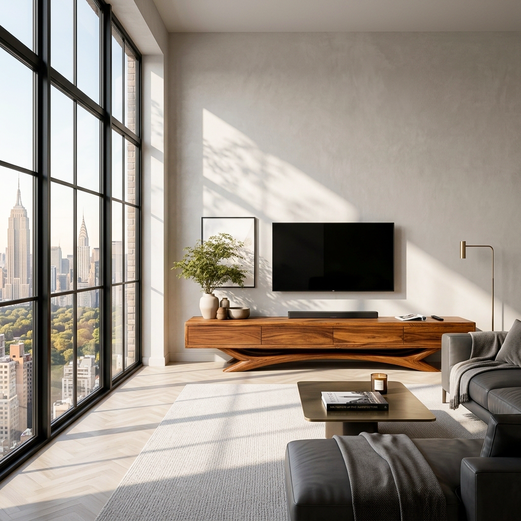 Modern TV Cabinet Curved Based Design For Living Room Furniture