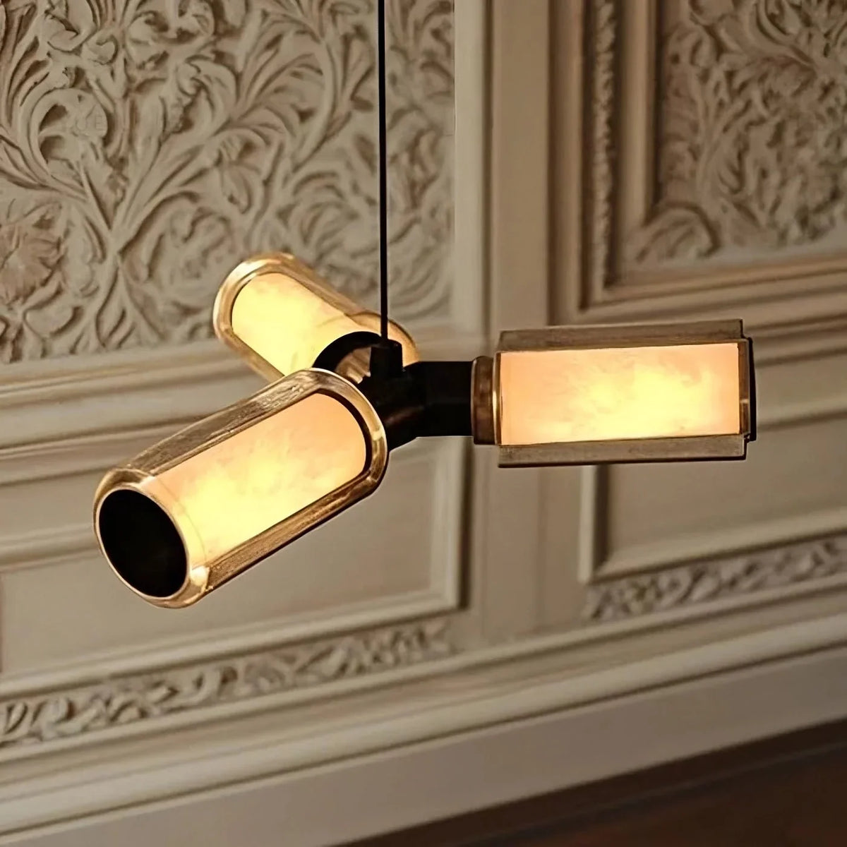 Lumiere marble and glass pendant light full view