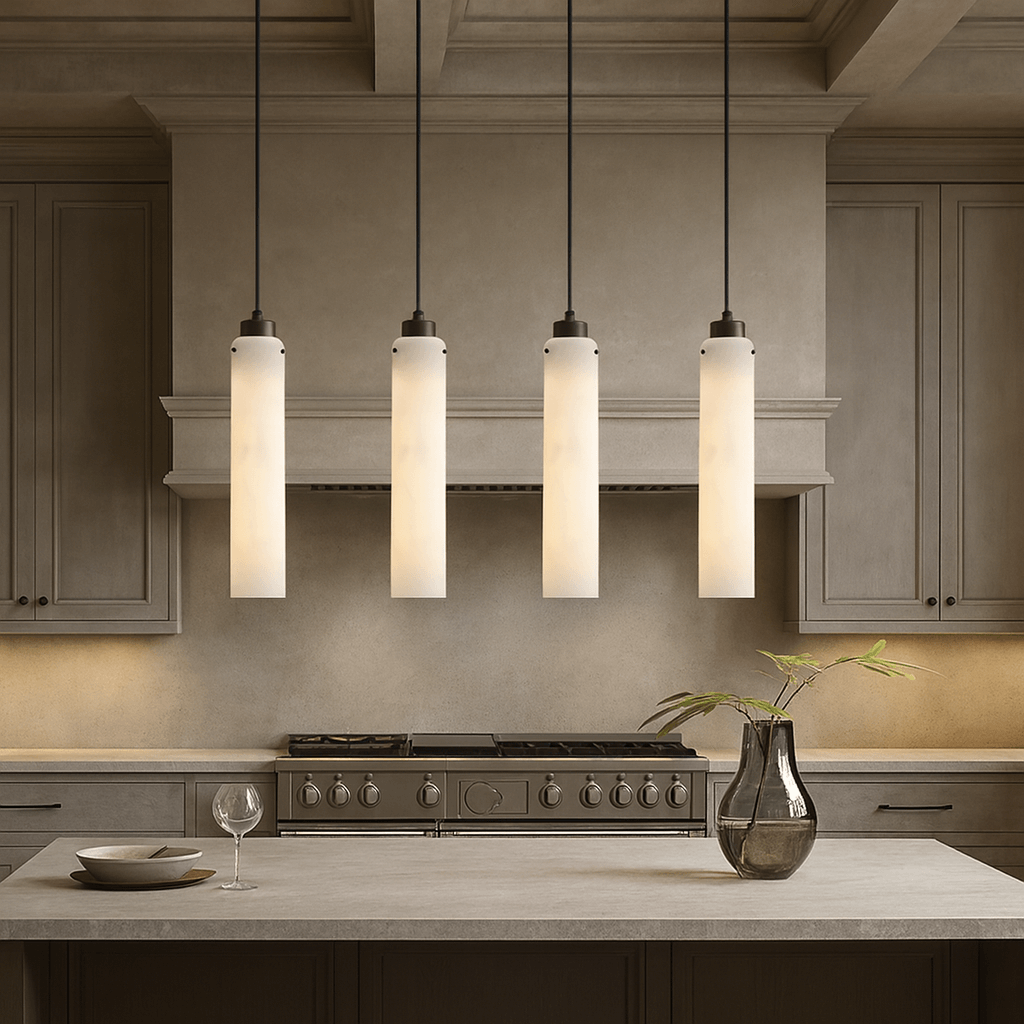 Noir black marble column pendant light full view