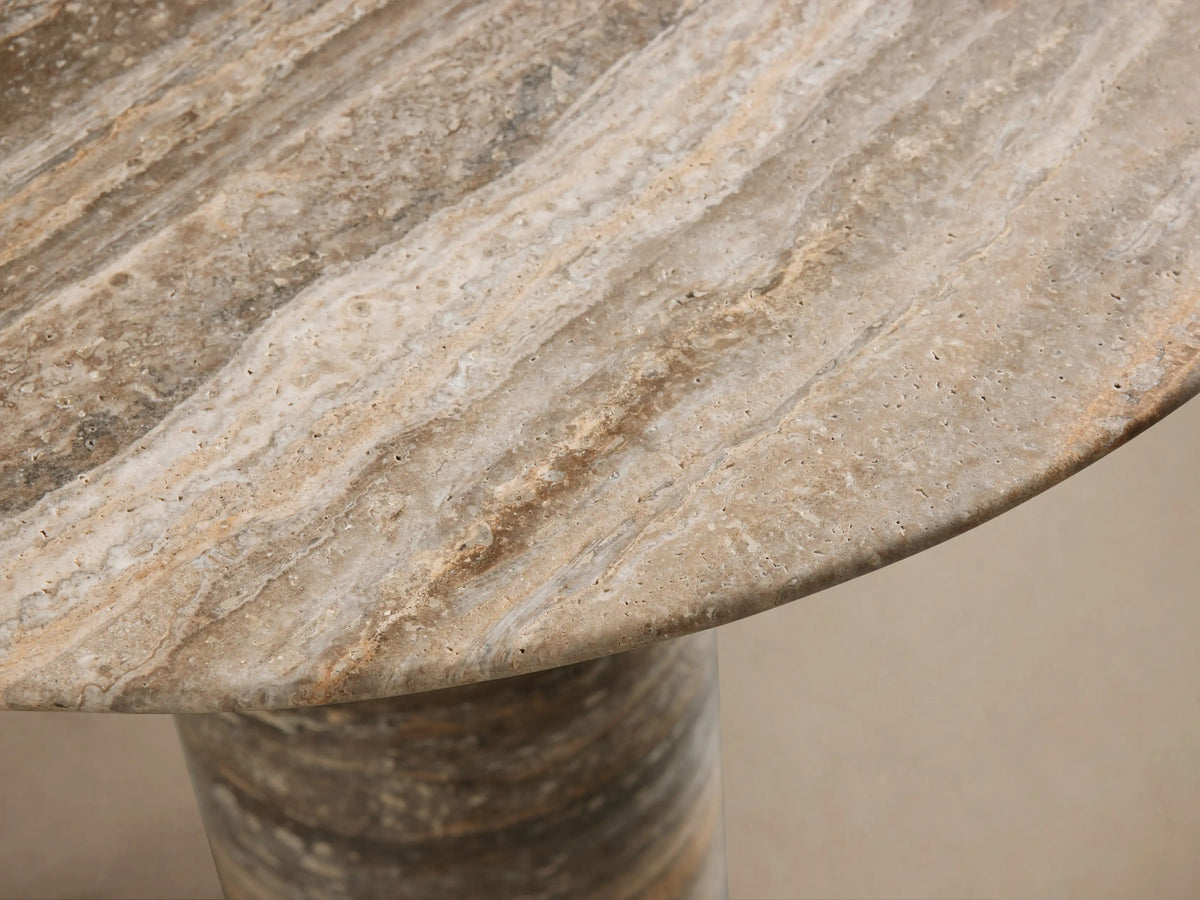 Perth Stone Bistro Table in Travertine with Sculptural Pedestal Base