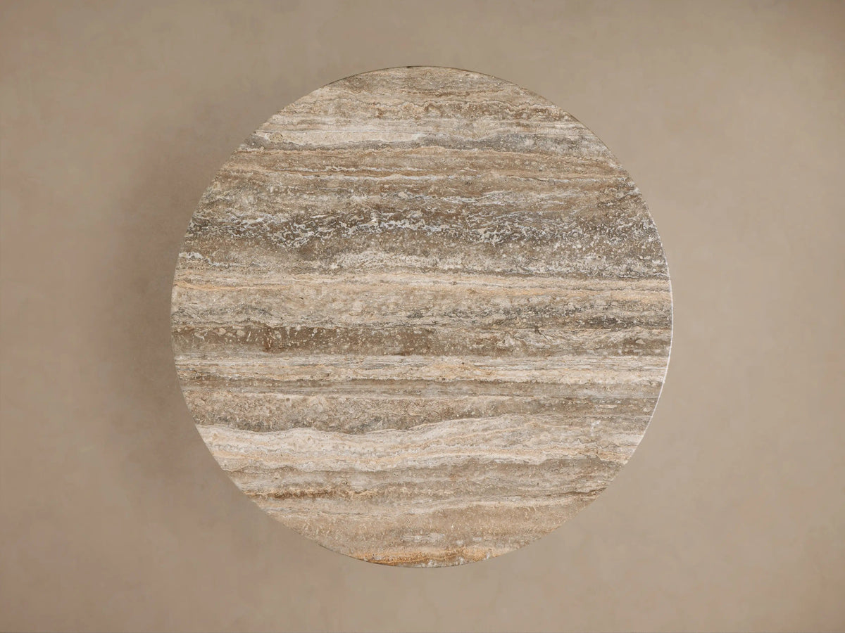 Perth Stone Bistro Table in Travertine with Sculptural Pedestal Base