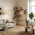 Handcrafted Wooden Live Edge Mushroom Shelf For Artistic Home Decor