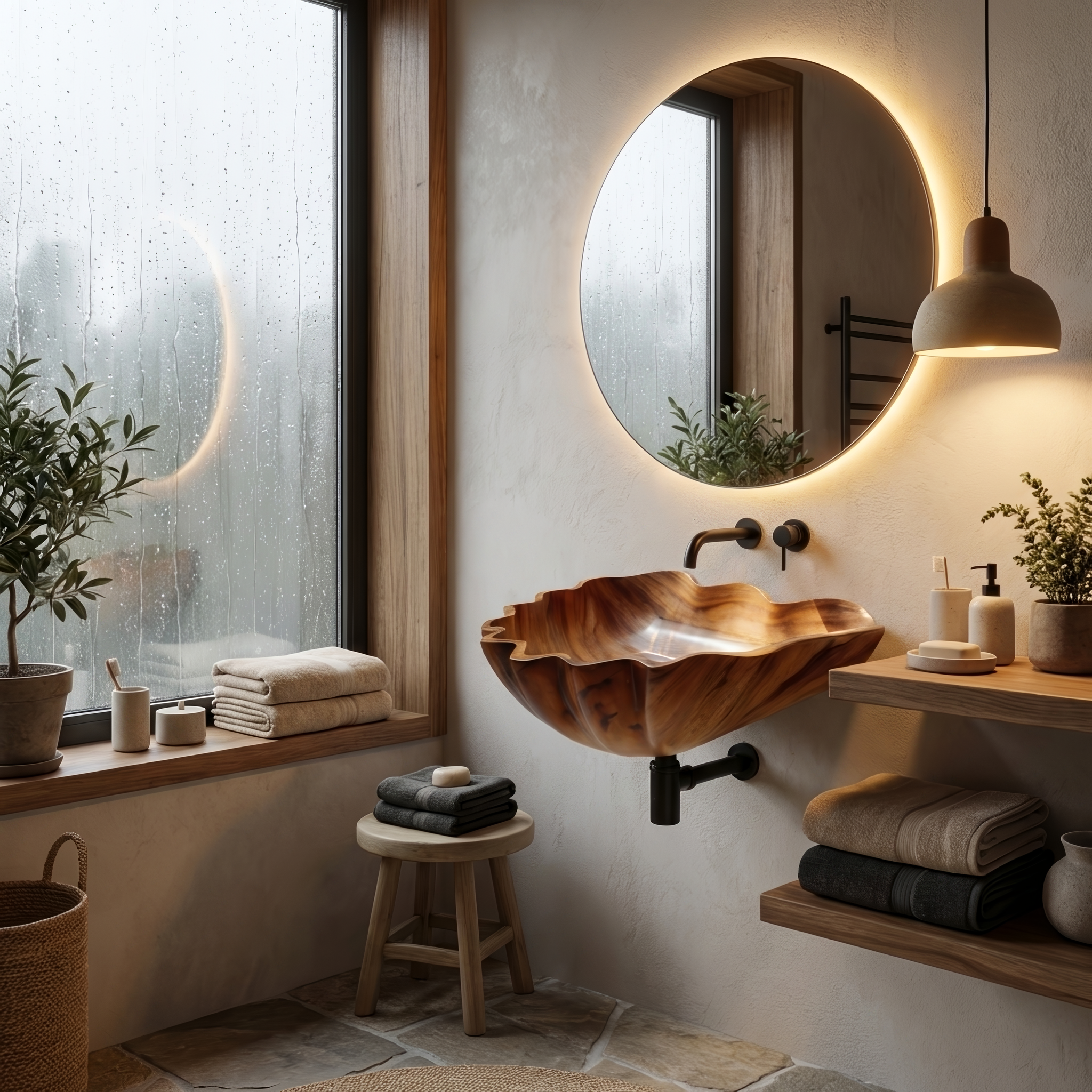 Handcrafted Solid Wood Wash Basin For Luxury Bathroom Furniture Decor