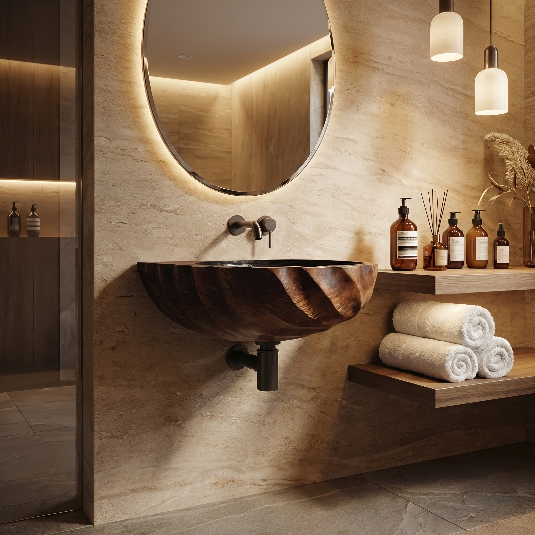 Modern Wooden Live Edge Wood Basin For Minimalist Bathroom Design