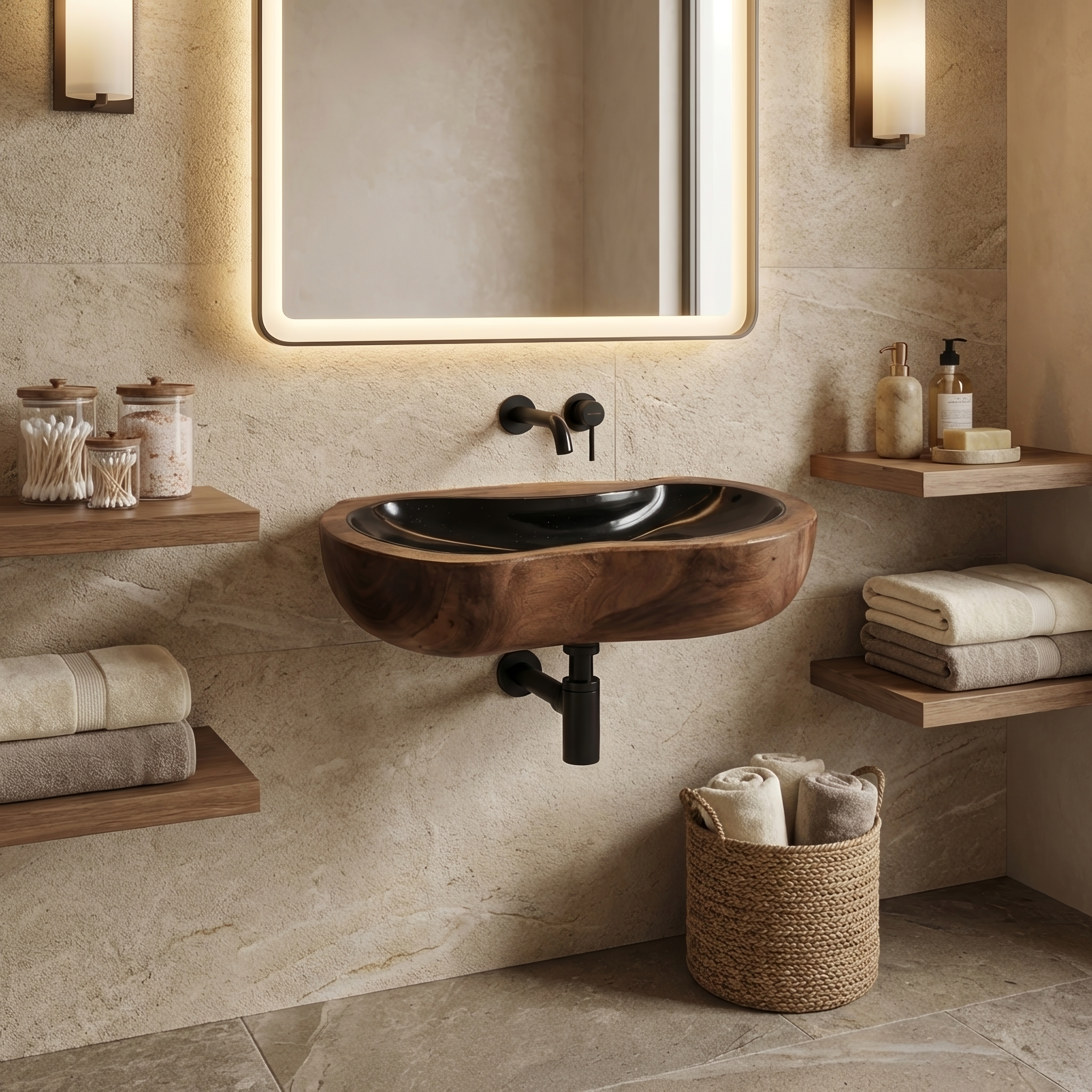 Farmhouse Solid Wood Wash Basin For Rustic Bathroom Vanity Decor