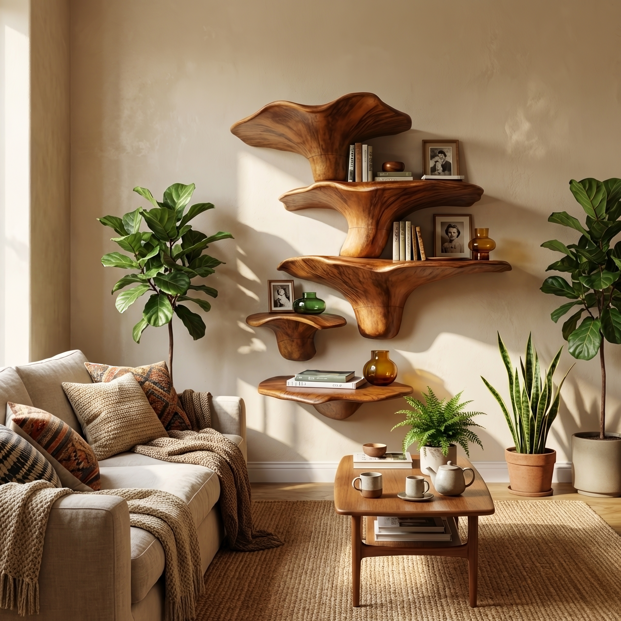 Modern Solid Wood Mushroom Shelf For Entryway Design And Display