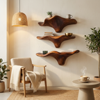 Mid Century Wooden Live Edge Mushroom Shelf For Living Room Decor