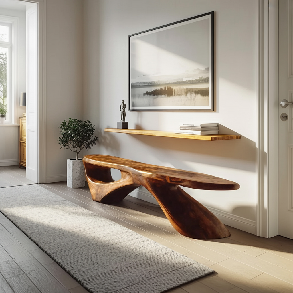 Sculptural Organic Bench For Entryway Or Living Room