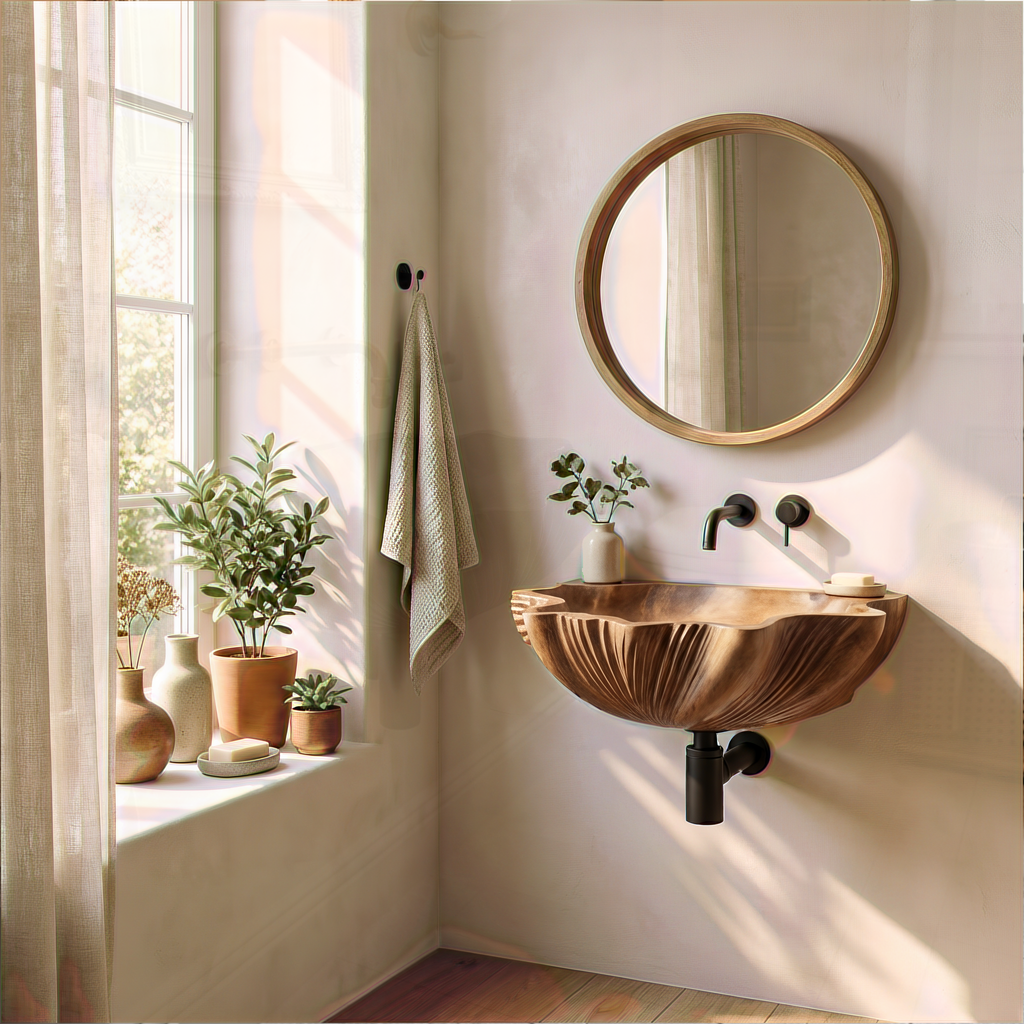 Mid Century Wooden Live Edge Wood Vanity Sink For Modern Bathroom Decor