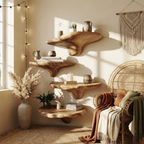 Mid Century Wooden Live Edge Mushroom Shelf For Organic Interior Decor
