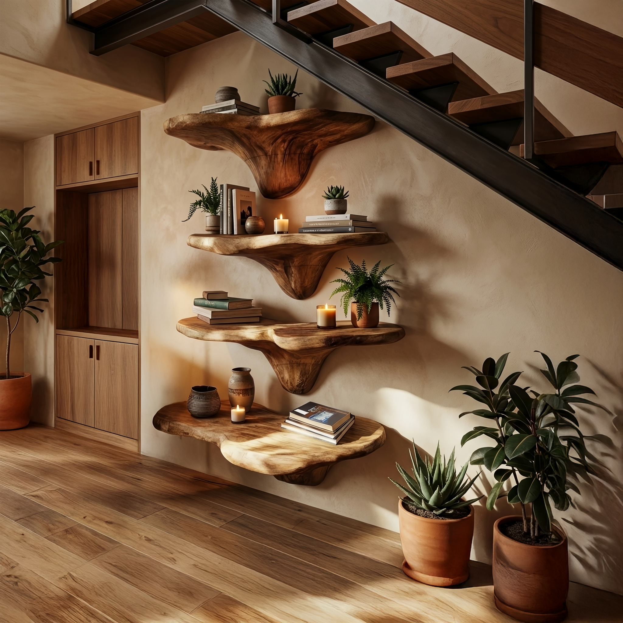 Handcrafted Wooden Live Edge Mushroom Shelf For Unique Home Decor