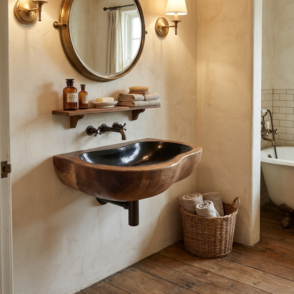 Farmhouse Solid Wood Wash Basin For Rustic Bathroom Vanity Decor