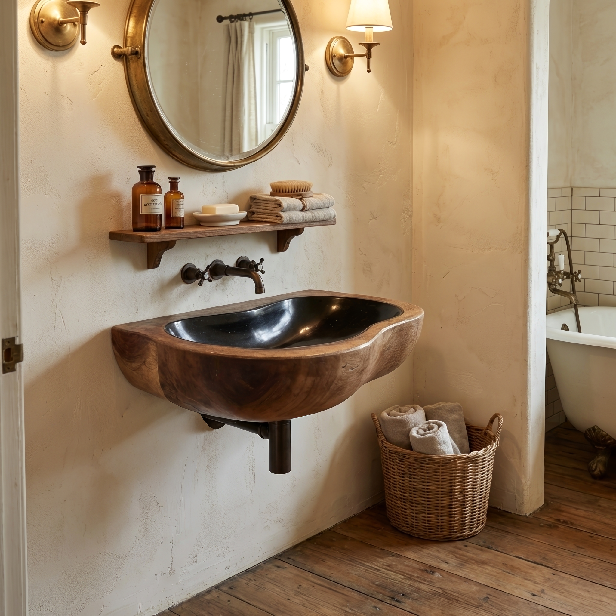 Farmhouse Solid Wood Wash Basin For Rustic Bathroom Vanity Decor