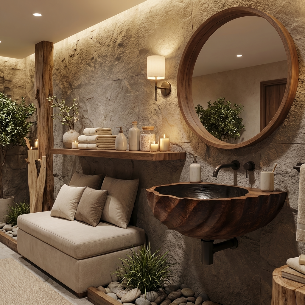 Modern Wooden Live Edge Wood Basin For Minimalist Bathroom Design