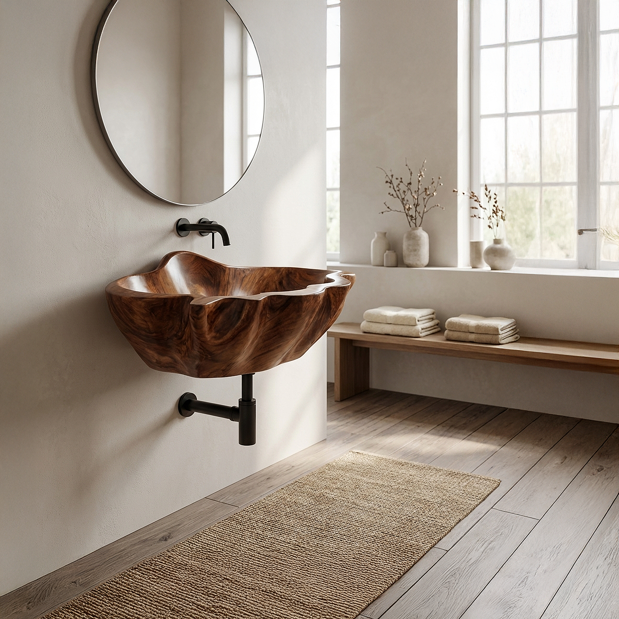 Handcrafted Solid Wood Wash Basin For Designer Furniture Decor Spaces